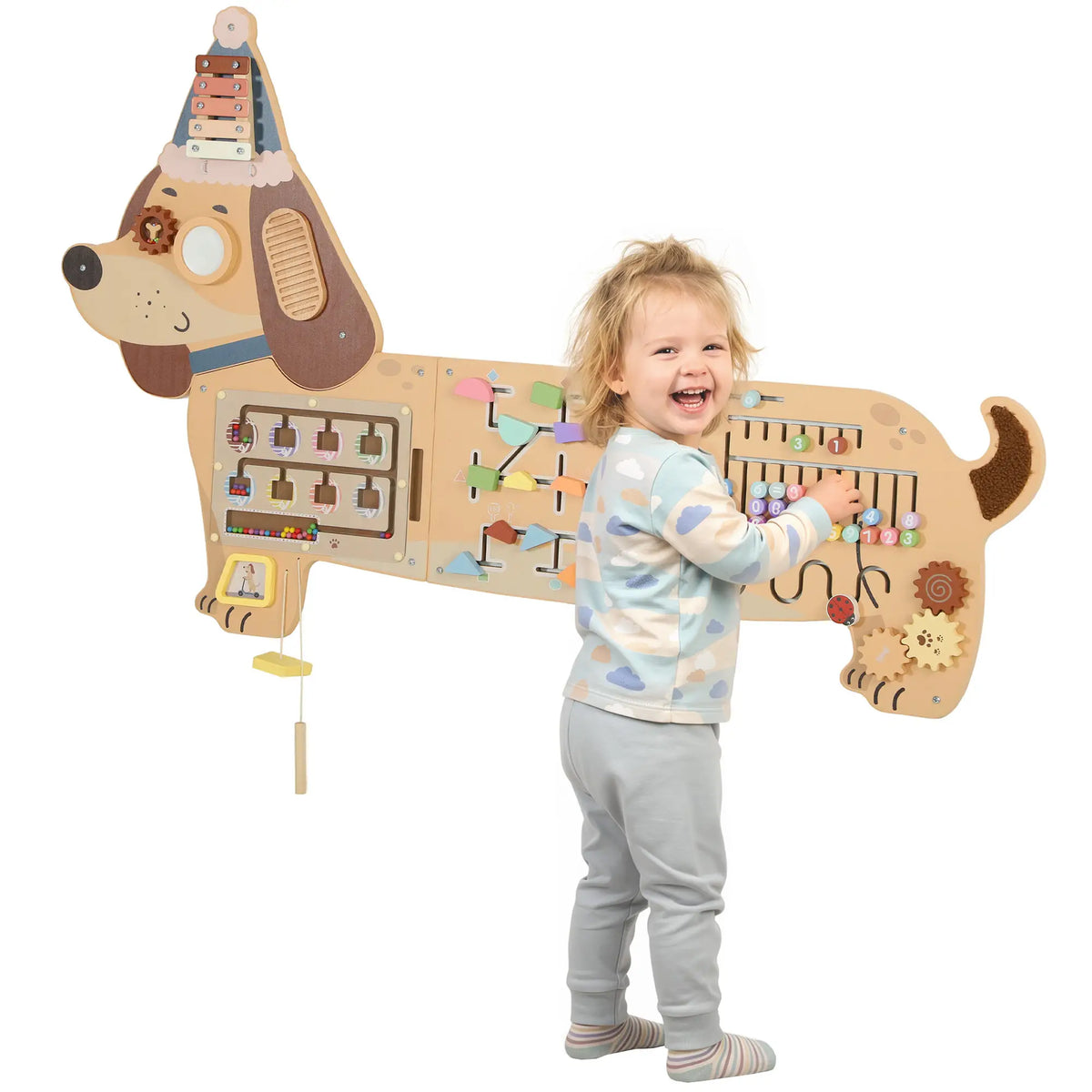Tableau d'activités mural en bois, Panneau sensoriel Montessori, Teckel, Tout-petit