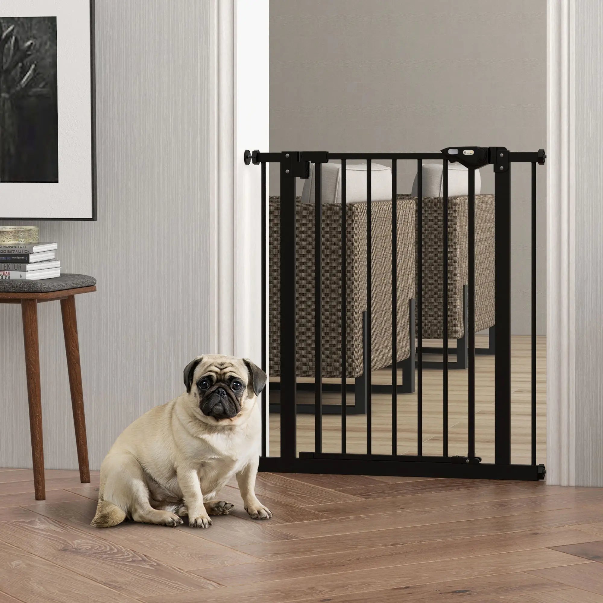 30 Inch Tall Pet Gate With Door, Pressure-Mounted, Black Houses, Kennels & Pens at Gallery Canada