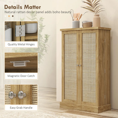 41" Rattan Kitchen Storage Cabinet, 5-Tier Shelf, 12 Spice Racks, Adjustable Shelves, Natural Kitchen Pantry Cabinets at Gallery Canada