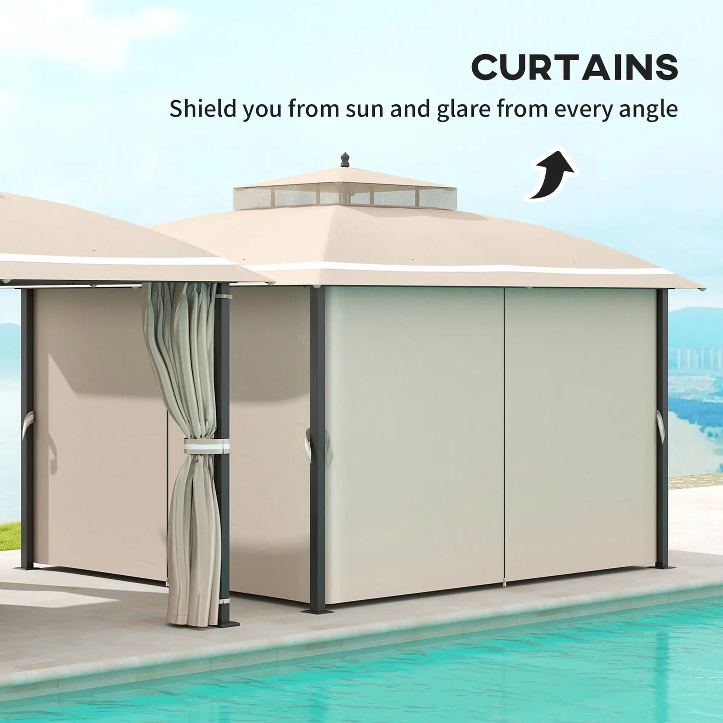 10' x 12' Outdoor Gazebo, Double Roof with Netting, Curtains Gazebos at Gallery Canada