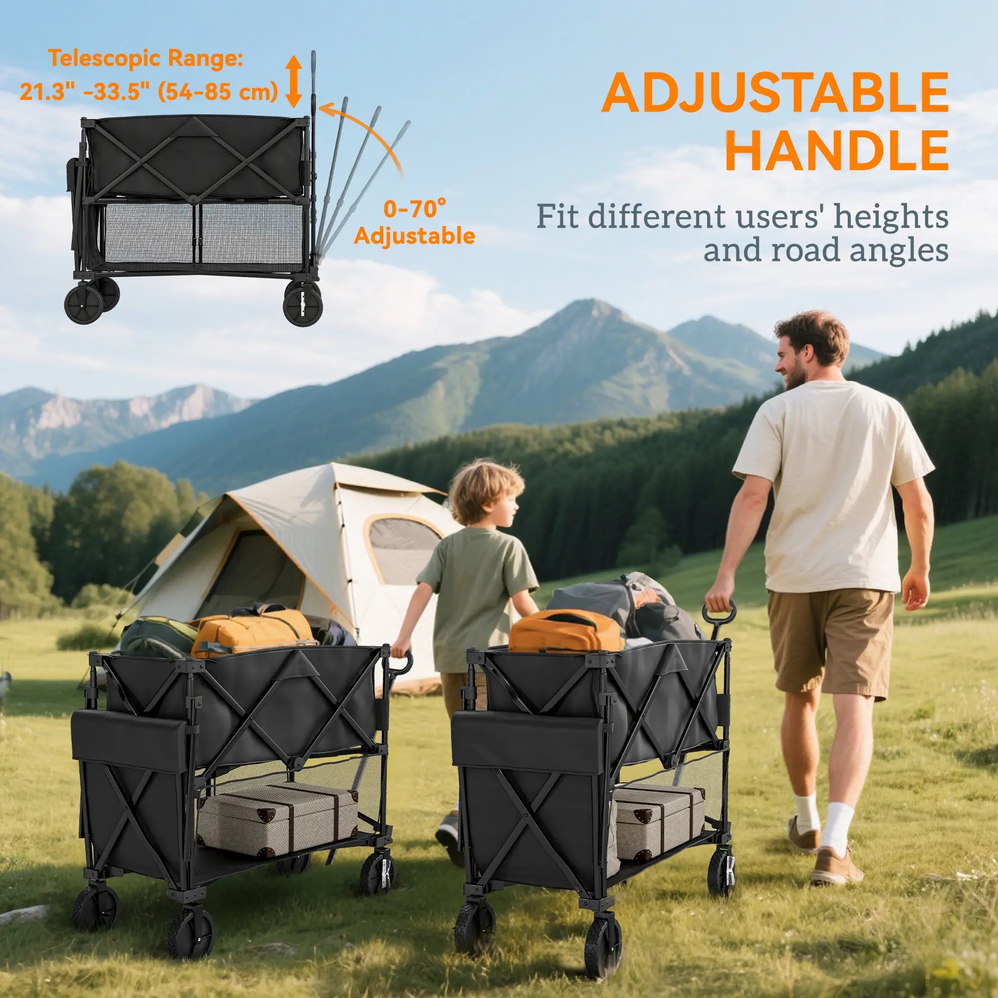 Double Decker Folding Wagon Cart, 450LBS & 350L Capacity, Collapsible Garden Cart Folding Garden Carts at Gallery Canada