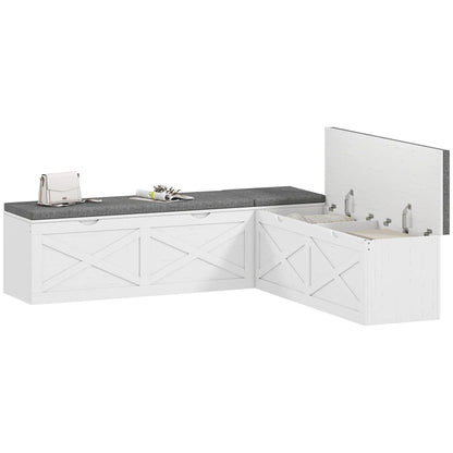 L-Shaped Shoe Bench With Padded Cushion, White