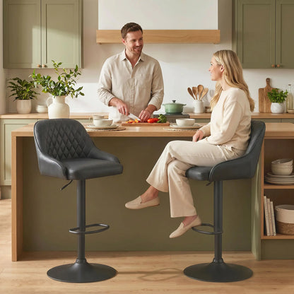 Adjustable Swivel Bar Stools With Backrest, Set Of 2, Black