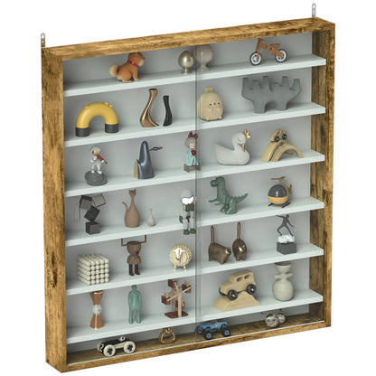 7-Tier Glass Curio Cabinet, 2 Glass Doors, 6 Adjustable Shelves, Rustic Brown Display Bookshelves at Gallery Canada