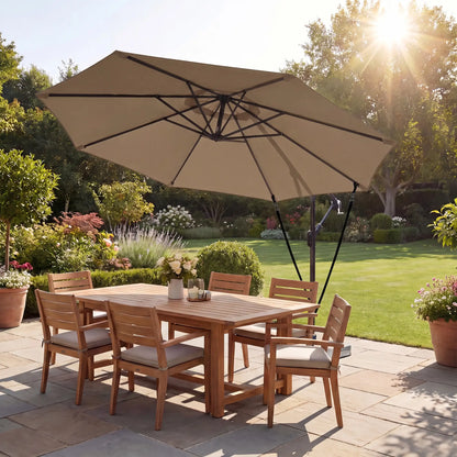 10FT Cantilever Patio Umbrella, 8 Ribs With Cover, Wind Ropes, Khaki Offset Cantilever Umbrellas at Gallery Canada