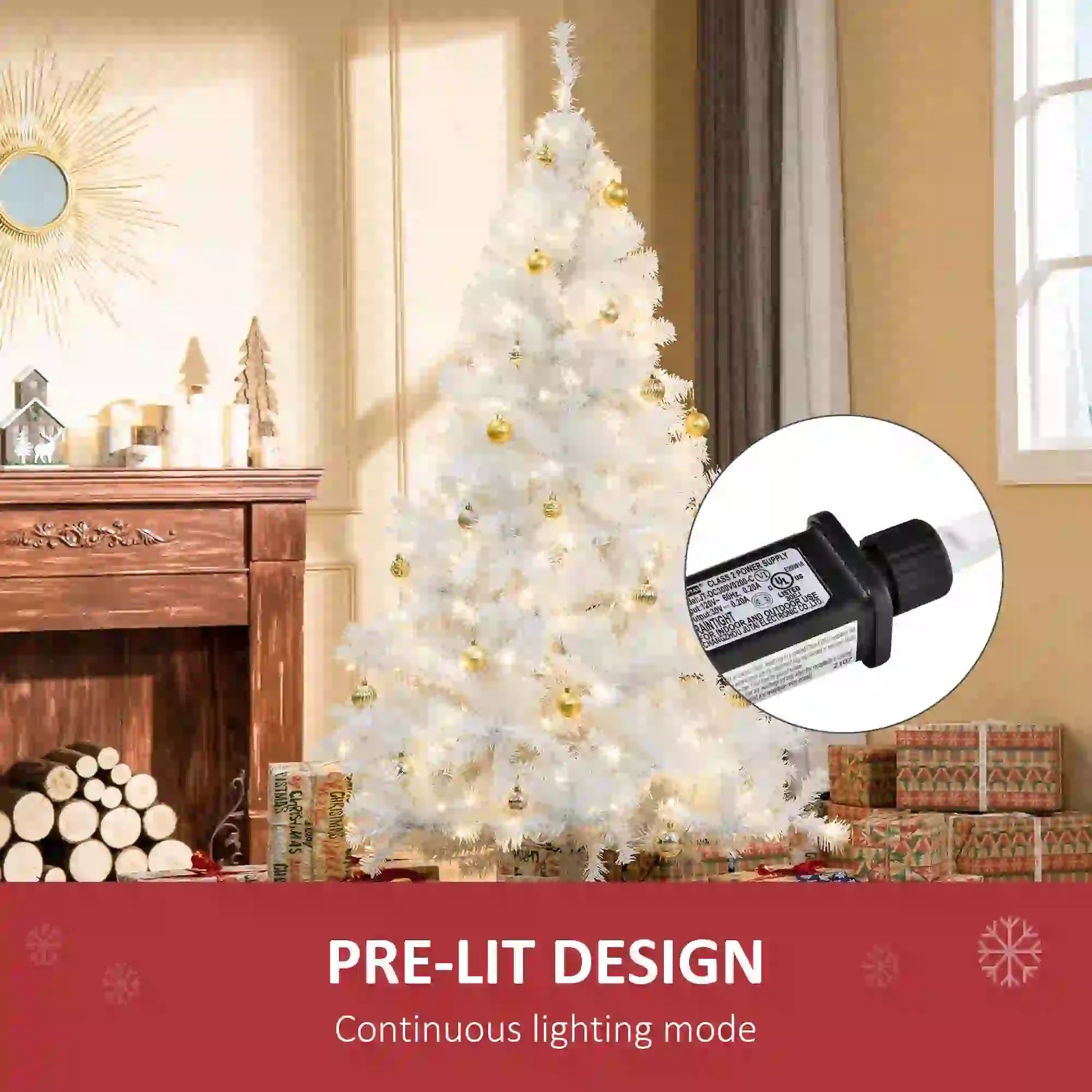 6FT Prelit Artificial Christmas Tree, Warm White LED, Auto Open, White Pre Lit Christmas Trees at Gallery Canada