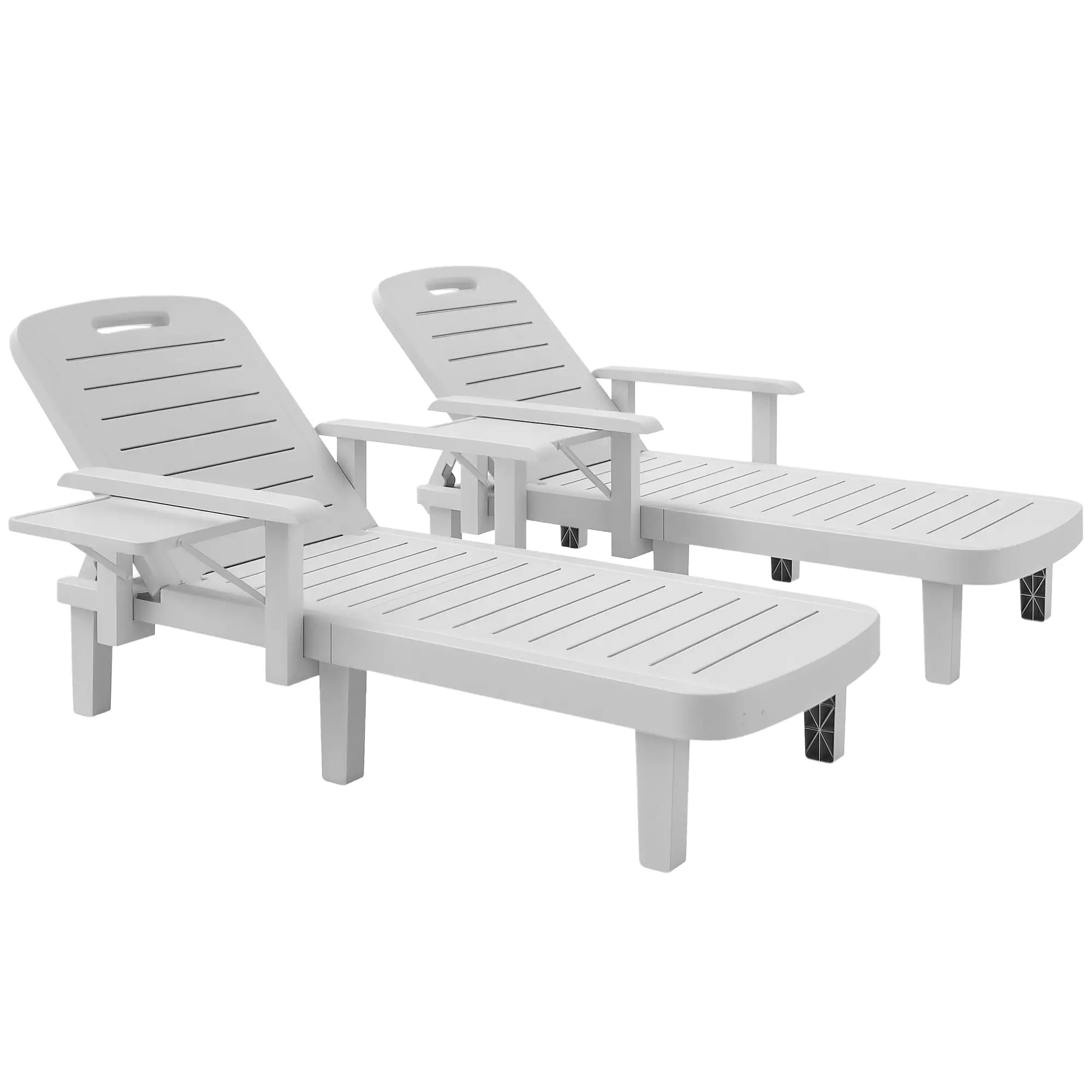 2 Tanning Chairs, 5 Position Adjustable, Foldable Side Table, White Lounger Chairs at Gallery Canada