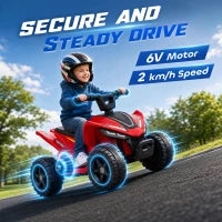 6V Kids ATV Quad, Button Control, 45Mins Runtime, Red