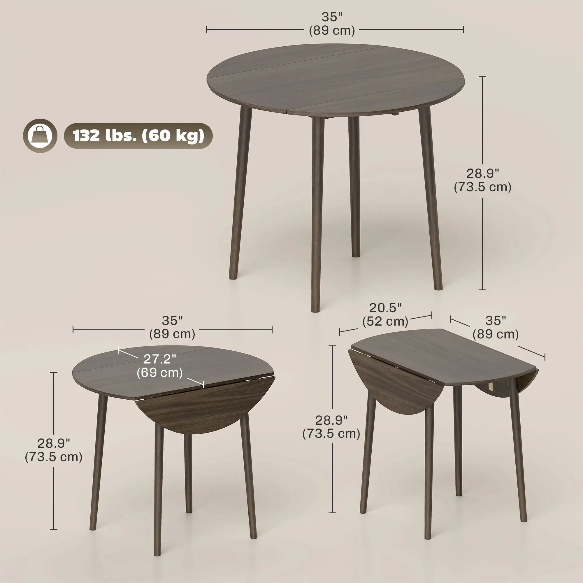 Round Folding Dining Table, Drop Leaf Kitchen Table, Distressed Grey, Wood Legs, Grey Bar Tables & Dining Tables at Gallery Canada