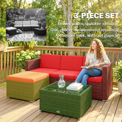 3-Piece Patio Furniture Set, Outdoor PE Rattan Wicker Sofa, Glass Top Table Patio Furniture Sets at Gallery Canada