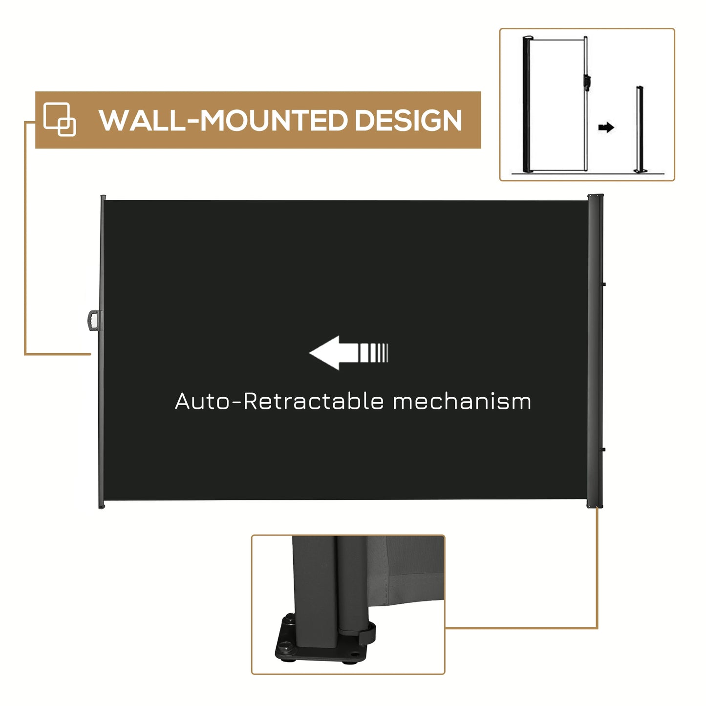 118" x 79" Retractable Side Awning, Outdoor Folding Privacy Screen, UV & Wind Resistant, Black Side Awnings at Gallery Canada