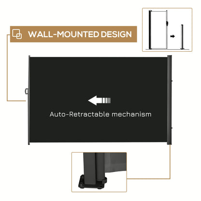 118" x 79" Retractable Side Awning, Outdoor Folding Privacy Screen, UV & Wind Resistant, Black Side Awnings at Gallery Canada