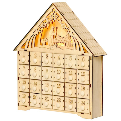 Wooden Christmas Advent Calendar, Lighted 24 Days, Bible Characters, Battery Operated, Natural Christmas Advent Calendars at Gallery Canada