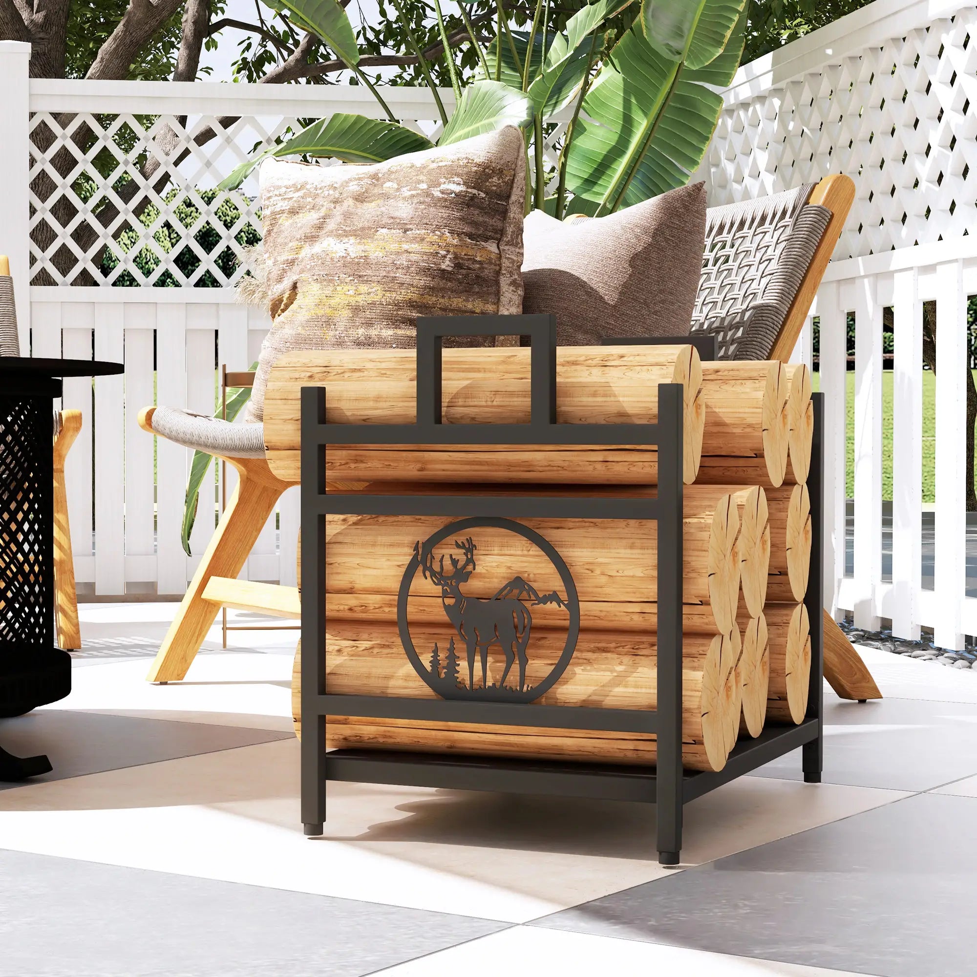 Decorative Firewood Rack, Steel Log Holder, 19.7