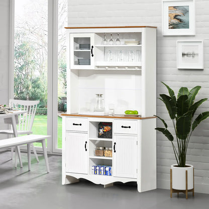 71" Kitchen Buffet with Hutch, Farmhouse Style, White Kitchen Pantry Cabinets at Gallery Canada