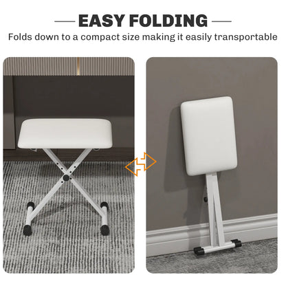 Adjustable Piano Bench, X-Style Folding Piano Stool with Padded Seat, Non-Slip Rubber Feet, Keyboard Chair, White