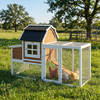 71" Chicken Coop For 3 Chickens, Wooden Hen House With Run, Removable Tray Chicken Coops at Gallery Canada