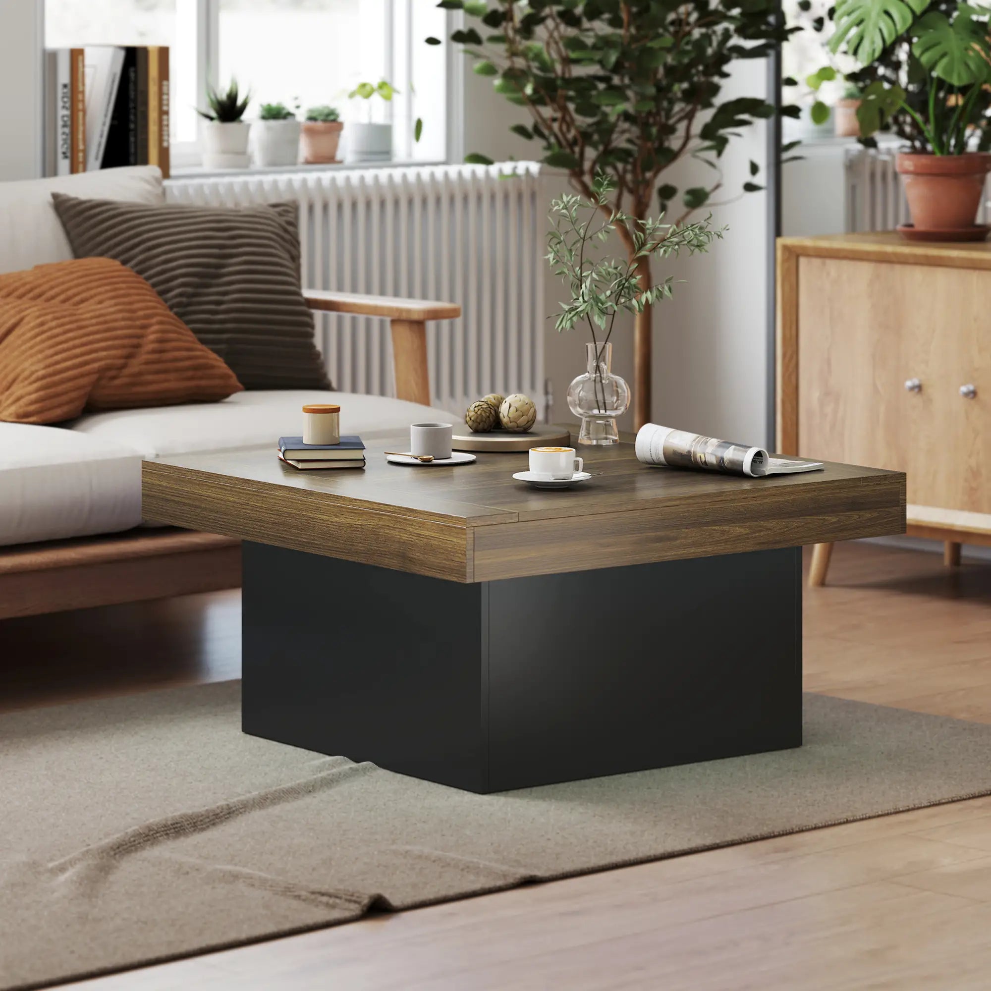 Square Coffee Table with LED Lights, 35-inch, Walnut Coffee Tables at Gallery Canada