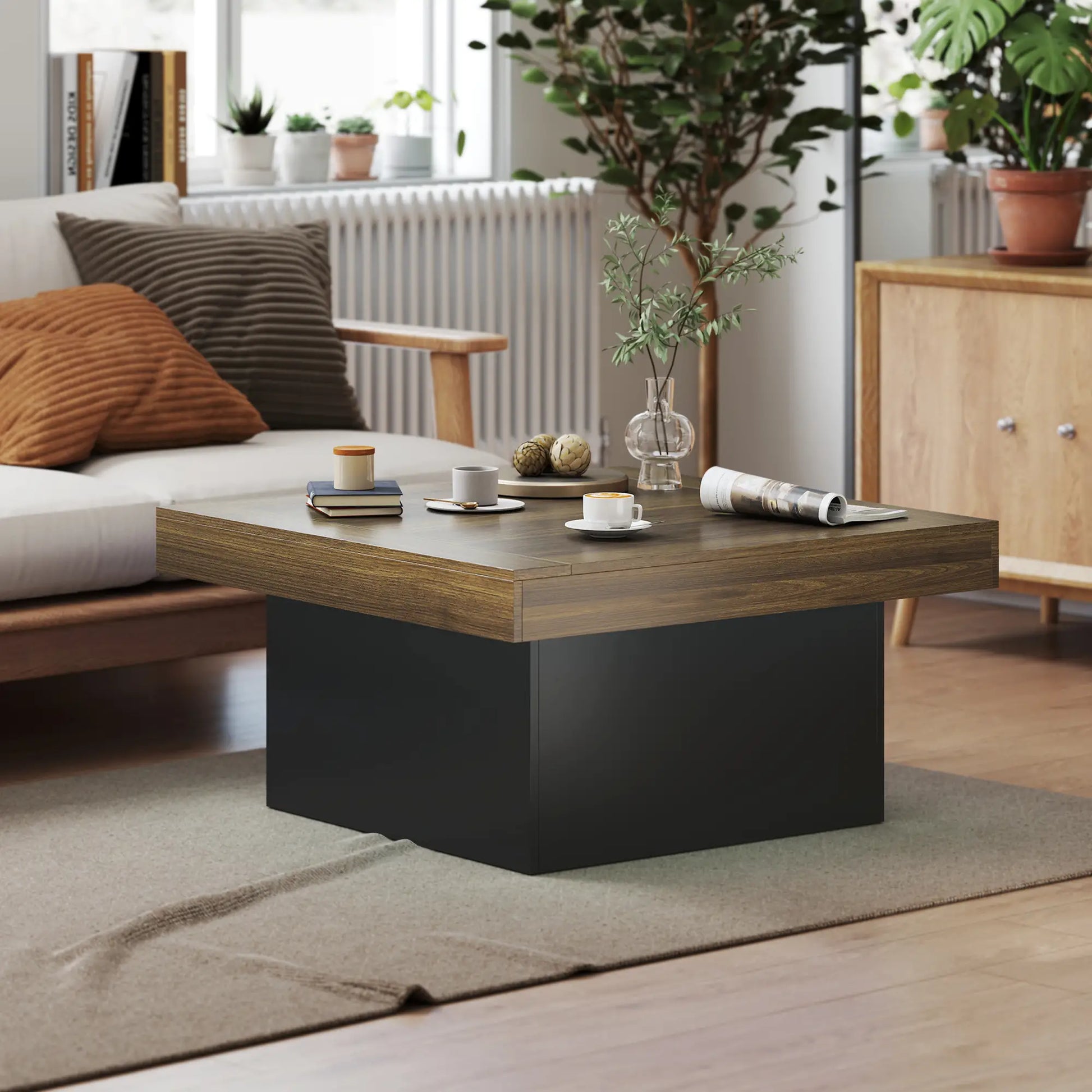Square Coffee Table with LED Lights, 35-inch, Walnut Coffee Tables at Gallery Canada