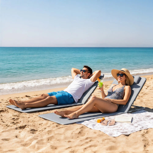 2 Pieces Beach Lounge Chair, Outdoor Folding Chaise, Grey