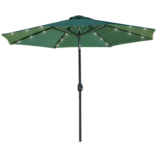 9ft Solar Patio Umbrella, 24 LED Lights, Tilt Canopy, Green Sun Umbrellas Green, Dark Grey at Gallery Canada