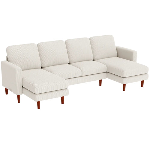 U Shaped Sectional Sofa, Corduroy, Double Chaise, Spring Cushions, 2200lb, Beige