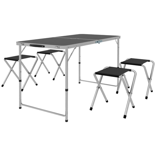 Folding Picnic Table With Chairs, 47.2" L x 23.6" W x 21.7"-27.6" H, Black Picnic Tables & Camping Chairs Black, Silver at Gallery Canada