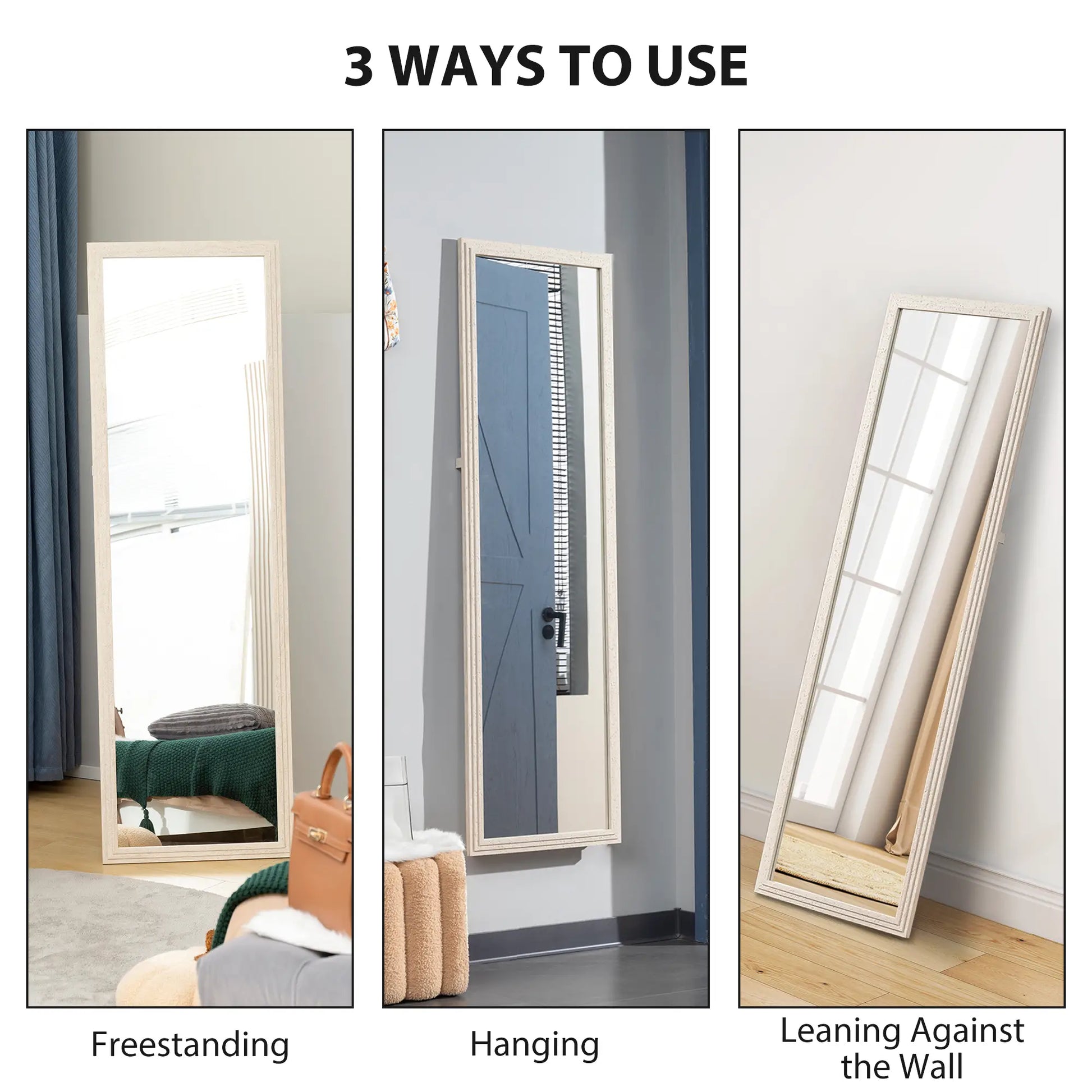 64" x 21" Full Length Mirror, Standing, Wall Mounted, White Full Length Mirrors at Gallery Canada