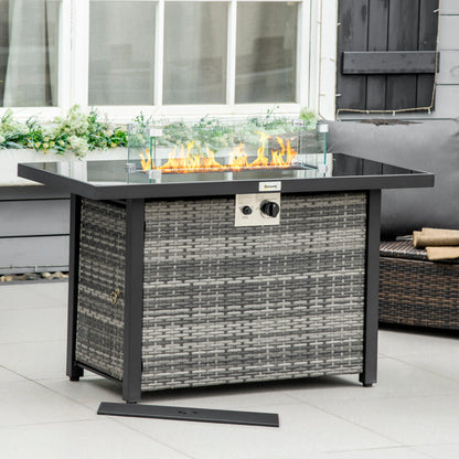 43" Propane Fire Pit Table, 50,000 BTU, Blue Glass Rock, Grey Fire Pits at Gallery Canada