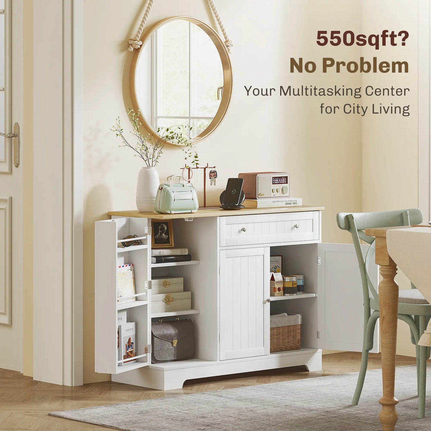 Modern Sideboard Cabinet, 41" Kitchen Buffet with Drawer, Adjustable Shelf, White Bar Cabinets at Gallery Canada