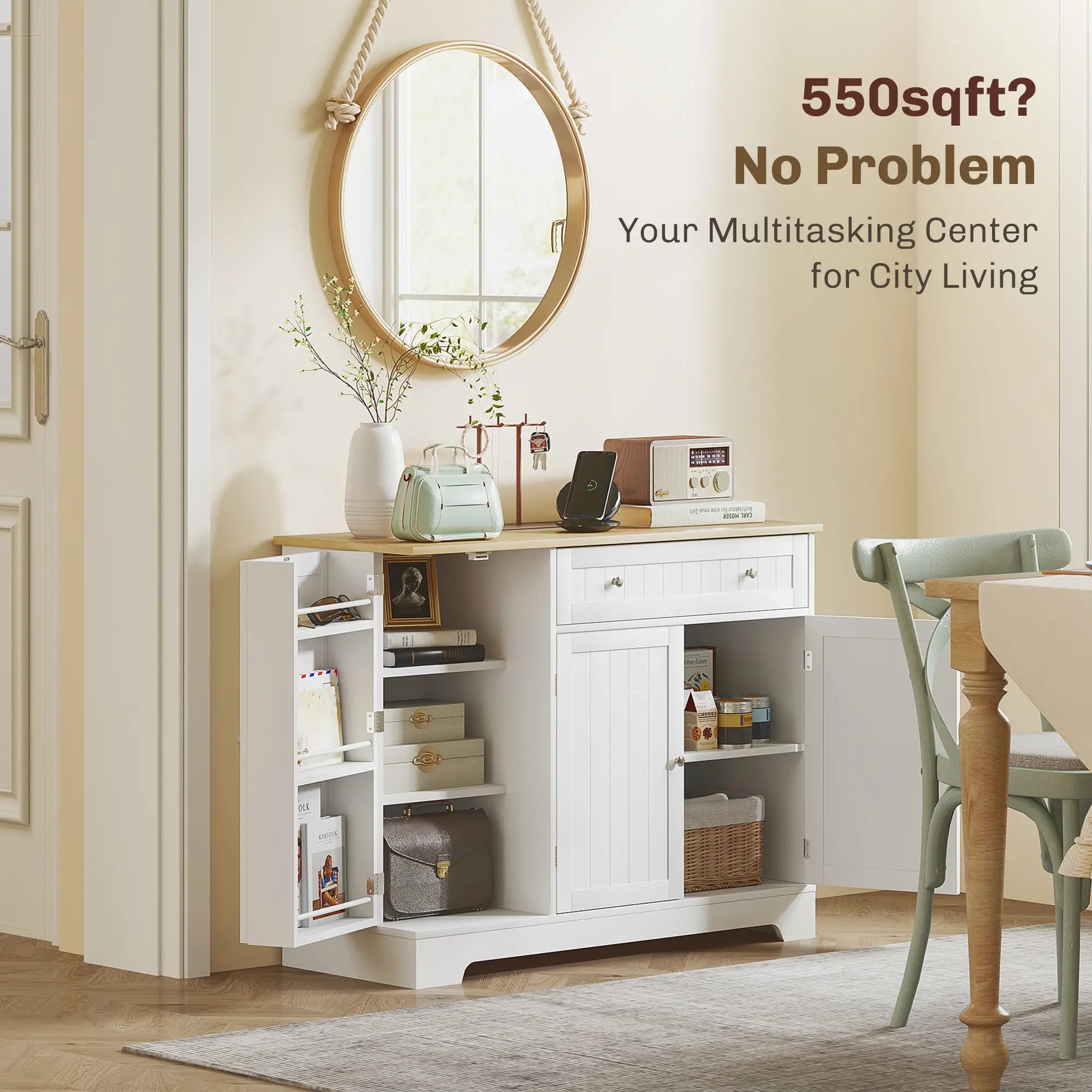 Modern Sideboard Cabinet, 41" Kitchen Buffet with Drawer, Adjustable Shelf, White Bar Cabinets at Gallery Canada