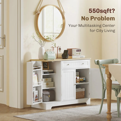 Modern Sideboard Cabinet, 41" Kitchen Buffet with Drawer, Adjustable Shelf, White Bar Cabinets at Gallery Canada