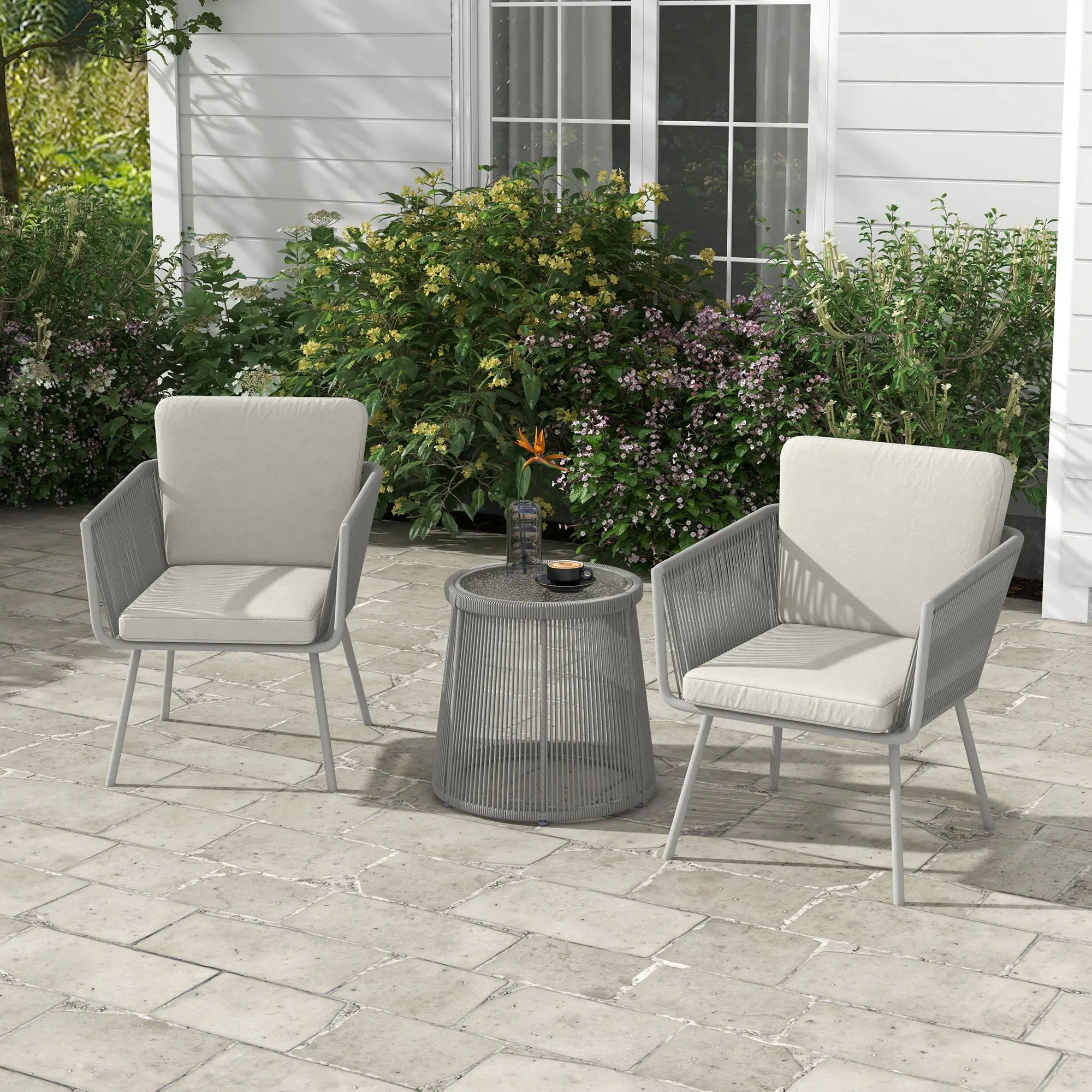 3 Piece Outdoor Bistro Set, Wicker Rattan Furniture, Light Grey Bistro Sets at Gallery Canada