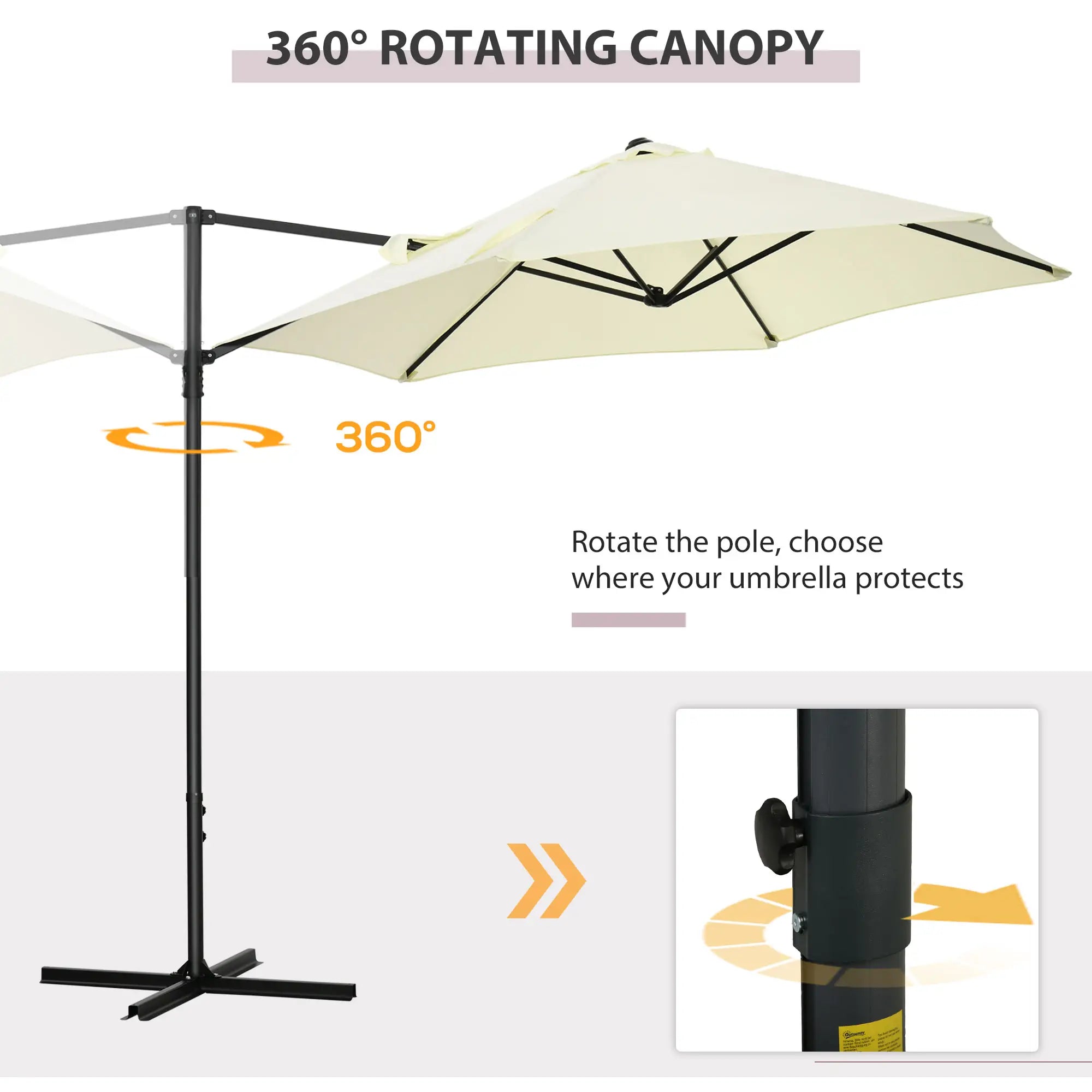 8.5FT Offset Patio Umbrella, 360° Rotation, Cantilever Sun Shade, Beige Cantilever Umbrellas at Gallery Canada