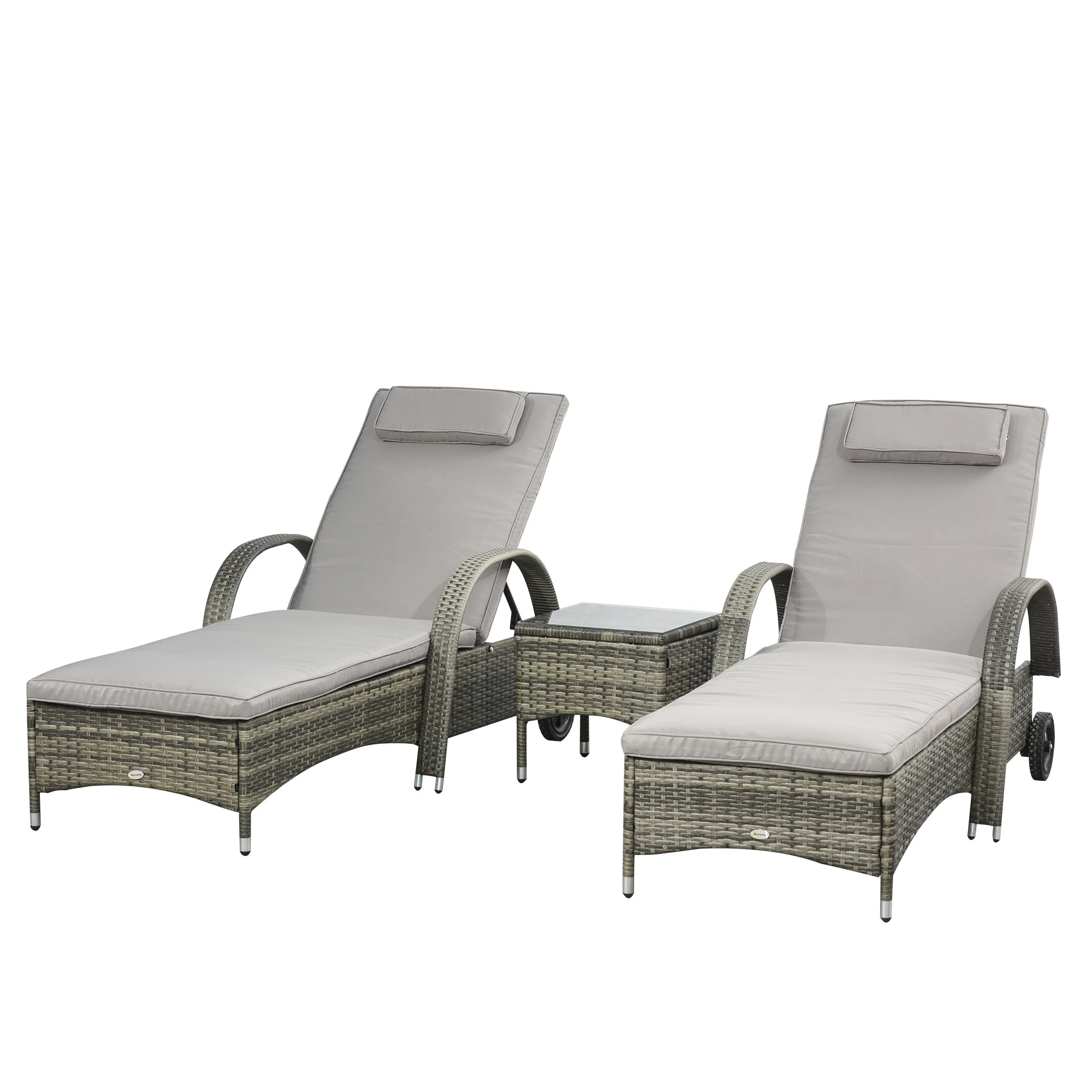 Rattan Lounge Set, Wheeled Chaise Chair with Glass Table, Mixed Grey, Grey Chaise Loungers at Gallery Canada