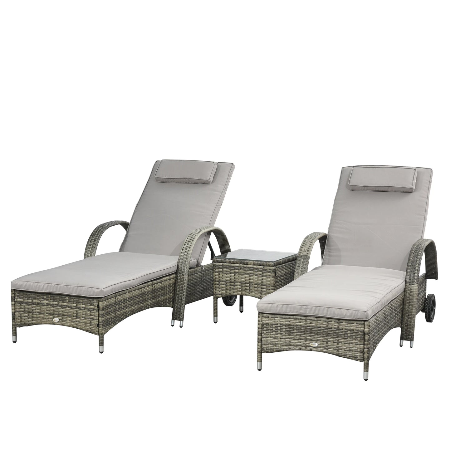 Rattan Lounge Set, Wheeled Chaise Chair with Glass Table, Mixed Grey, Grey Chaise Loungers at Gallery Canada