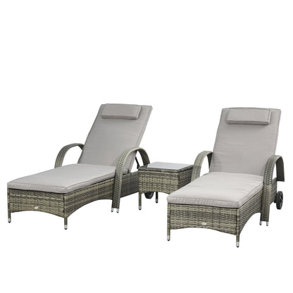 Rattan Lounge Set, Wheeled Chaise Chair with Glass Table, Mixed Grey, Grey Chaise Loungers at Gallery Canada