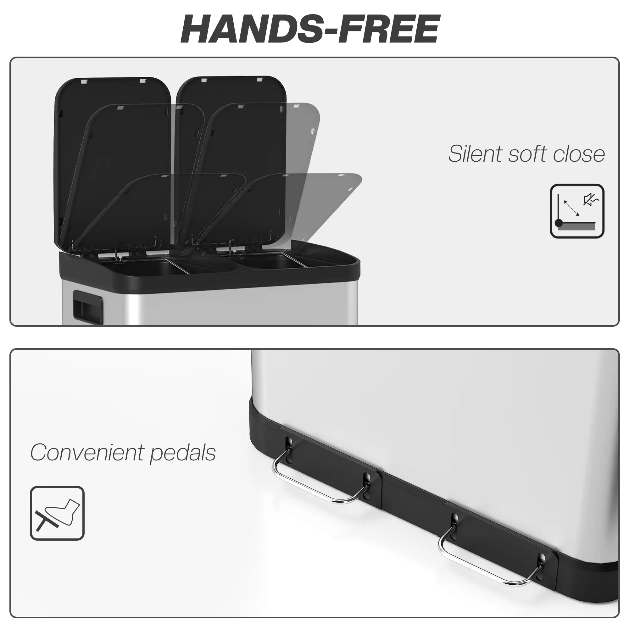 Kitchen Garbage Bin, 2 x 7.9 Gal, Soft-Close With Removable Buckets, Silver Small Kitchen Appliances at Gallery Canada