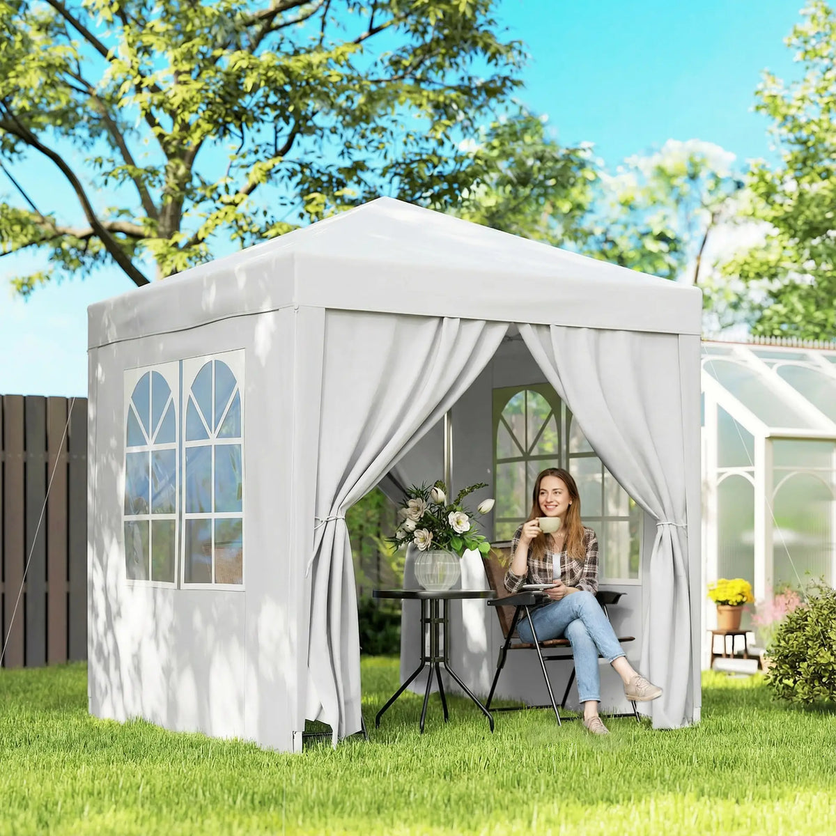 6.6'x6.6' Pop Up Canopy Tent, Instant Sun Shelter Gazebo, White