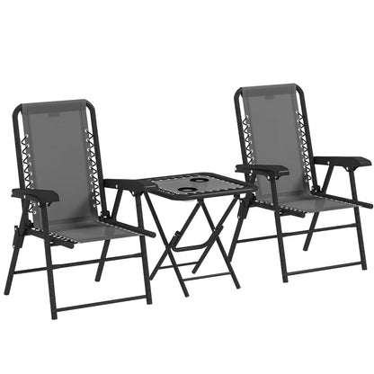 3 Piece Patio Bistro Set, Outdoor Folding Table And Chairs, Metal Furniture With Cup Holders Bistro Sets at Gallery Canada