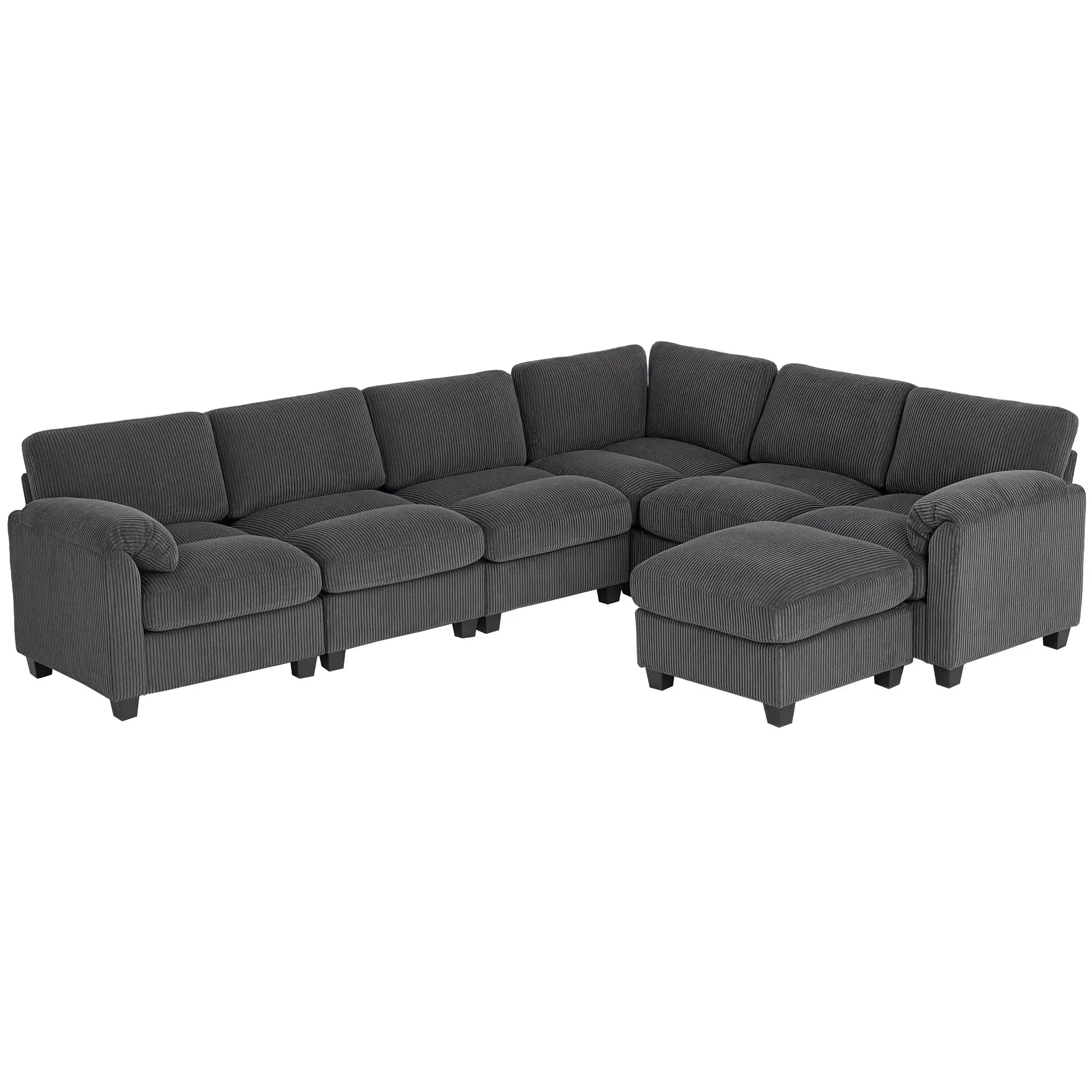 Modular Sectional Sofa, Oversized U-Shaped, Spring Cushion, Corduroy, Charcoal Grey 3-Seater Sofas Dark Grey at Gallery Canada