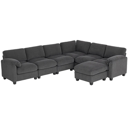 Modular Sectional Sofa, Oversized U-Shaped, Spring Cushion, Corduroy, Charcoal Grey 3-Seater Sofas Dark Grey at Gallery Canada