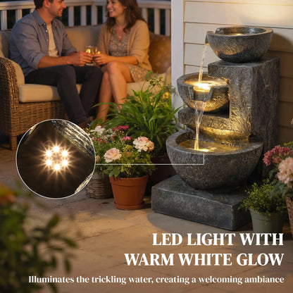3-Tier Outdoor Water Fountain, Garden Waterfall With LED Lights, Pump Water Fountains at Gallery Canada