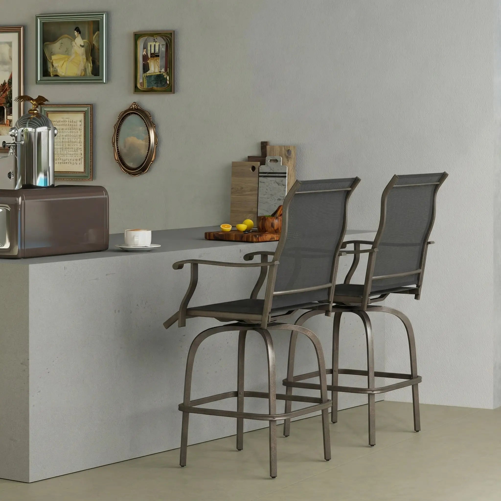 Outdoor Bar Stools Set of 2, Swivel High Back Chairs, Light Grey Bistro Sets at Gallery Canada