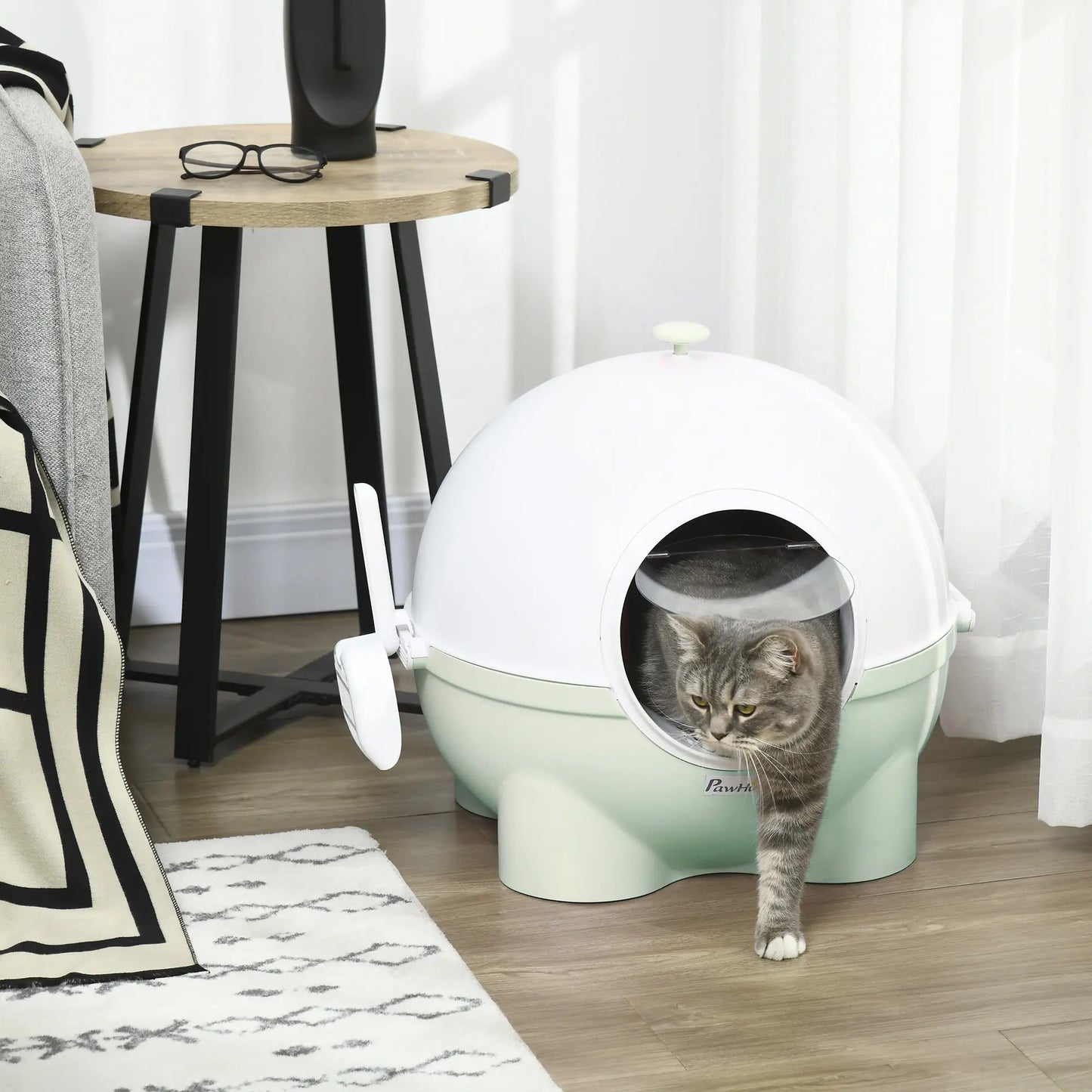 Enclosed Cat Litter Box, Large with Lid, Scoop, Leaking Sand Pedal, Light Green Cat Litter Box Enclosures at Gallery Canada