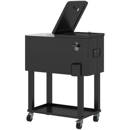 60 Quart Rolling Outdoor Cooler, Portable Cart with Wheels, Storage Shelf, Black Cooler Boxes Black at Gallery Canada