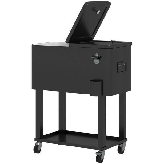 60 Quart Rolling Outdoor Cooler, Portable Cart with Wheels, Storage Shelf, Black Cooler Boxes Black at Gallery Canada