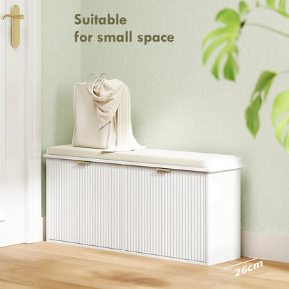 Entryway Bench with Padded Seat, Flip-Drawers, Holds 529lbs, White Shoe Storage Cabinets & Racks at Gallery Canada
