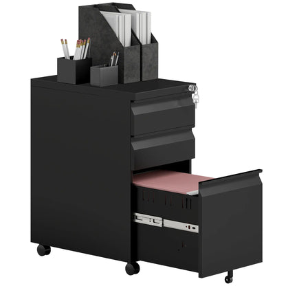3 Drawer Filing Cabinet with Lock, Steel Office Storage, Black Office Cabinets & Cupboards at Gallery Canada