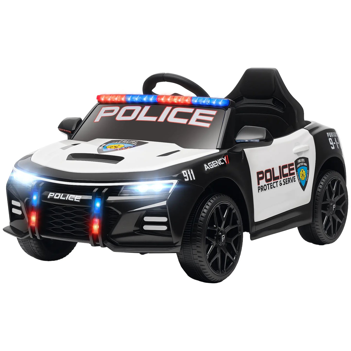 Kids Electric Police Car, Remote Control, Sirens, Lights, Music, White Electric Toy Cars White, Black at Gallery Canada